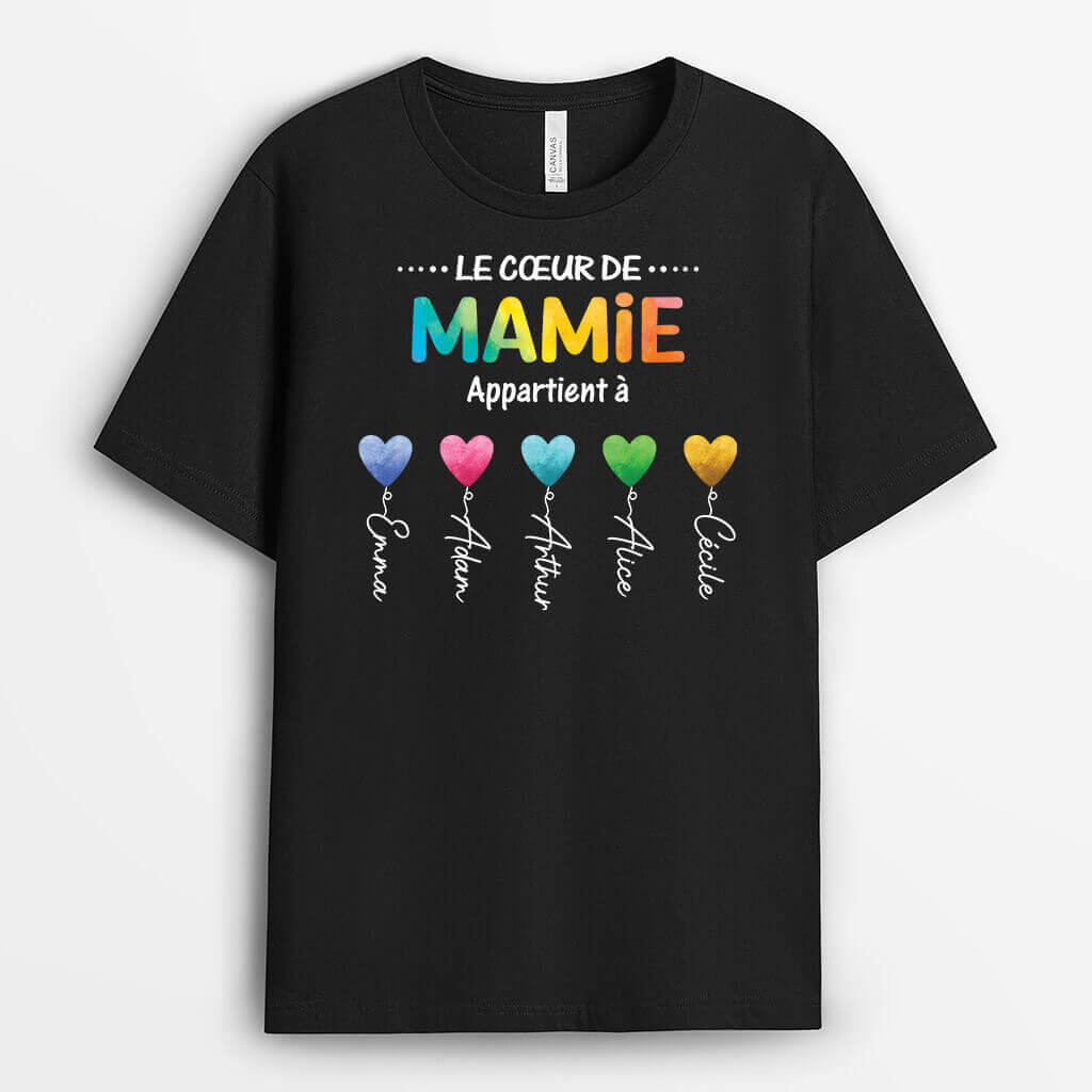 Le Cœur De Maman/Mamie Appartient À - Cadeau Personnalisé | T-shirt pour Femme