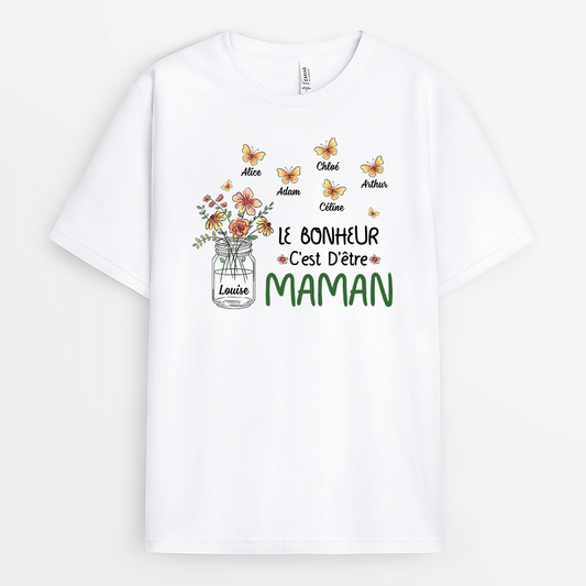 2151AFR1 t shirt le bonheur cest detre maman floral personnalise