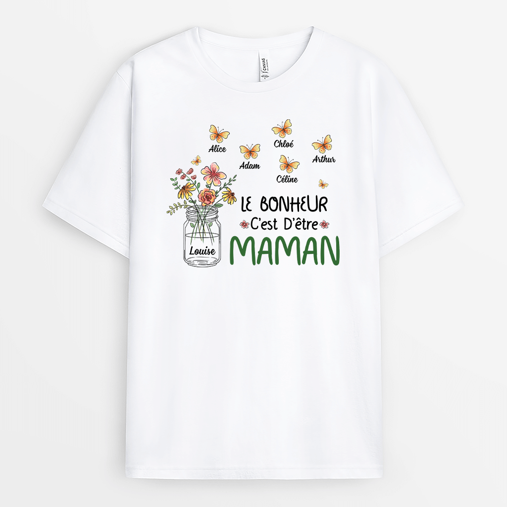 Le Bonheur C'Est D'Être Maman Floral - Cadeau Personnalisé | T-shirt pour Maman