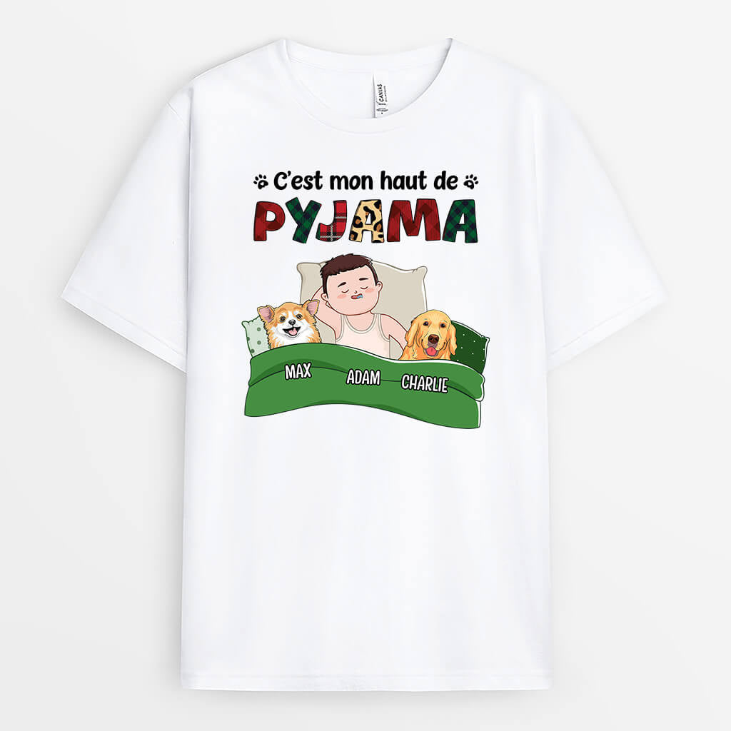 2158AFR2 t shirt cest mon pyjama avec empreintes chien personnalise