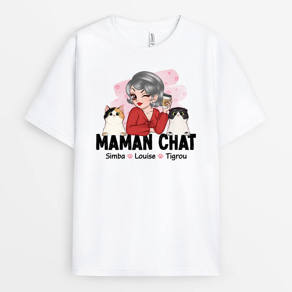 Maman Chat Fleur Rose - Cadeau Personnalisé | T-shirt pour Amoureux Des Animaux