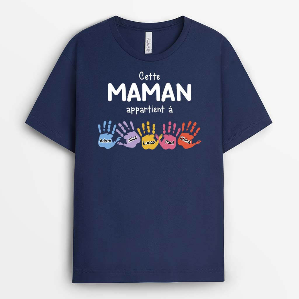 Cette Maman Appartient À Avec Mains - Cadeau Personnalisé | T-shirt pour Maman