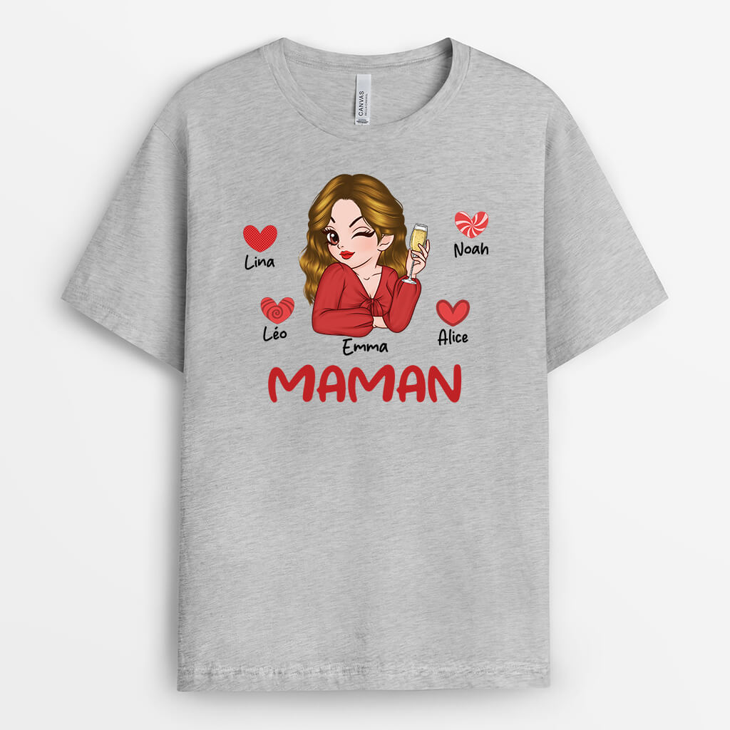 Mamie Charmante Avec Coeur Rouge - Cadeau Personnalisé | T-shirt pour Mamie