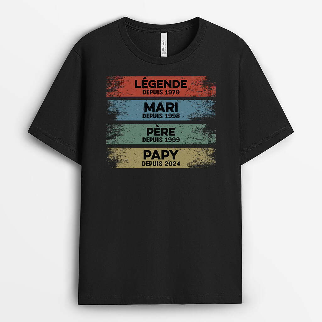 Légende Mari Papa Papy Depuis 2024 - Cadeau Personnalisé | T-shirt pour Homme