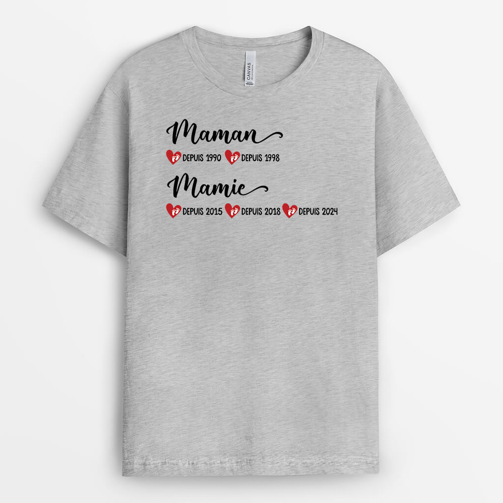 Maman Mamie Avec Empreint De Pied - Cadeau Personnalisé | T-shirt pour Femme