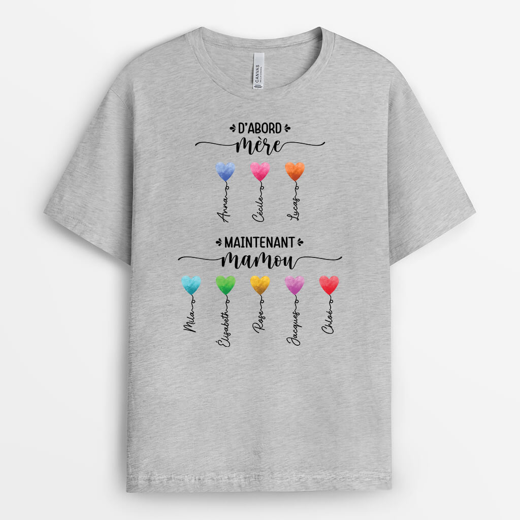 2202AFR2 t shirt dabord maman maintenant mamie ballon coeur personnalise