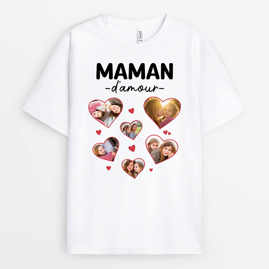 Maman D'Amour Coeur Avec Photos - Cadeau Personnalisé | T-shirt pour Maman