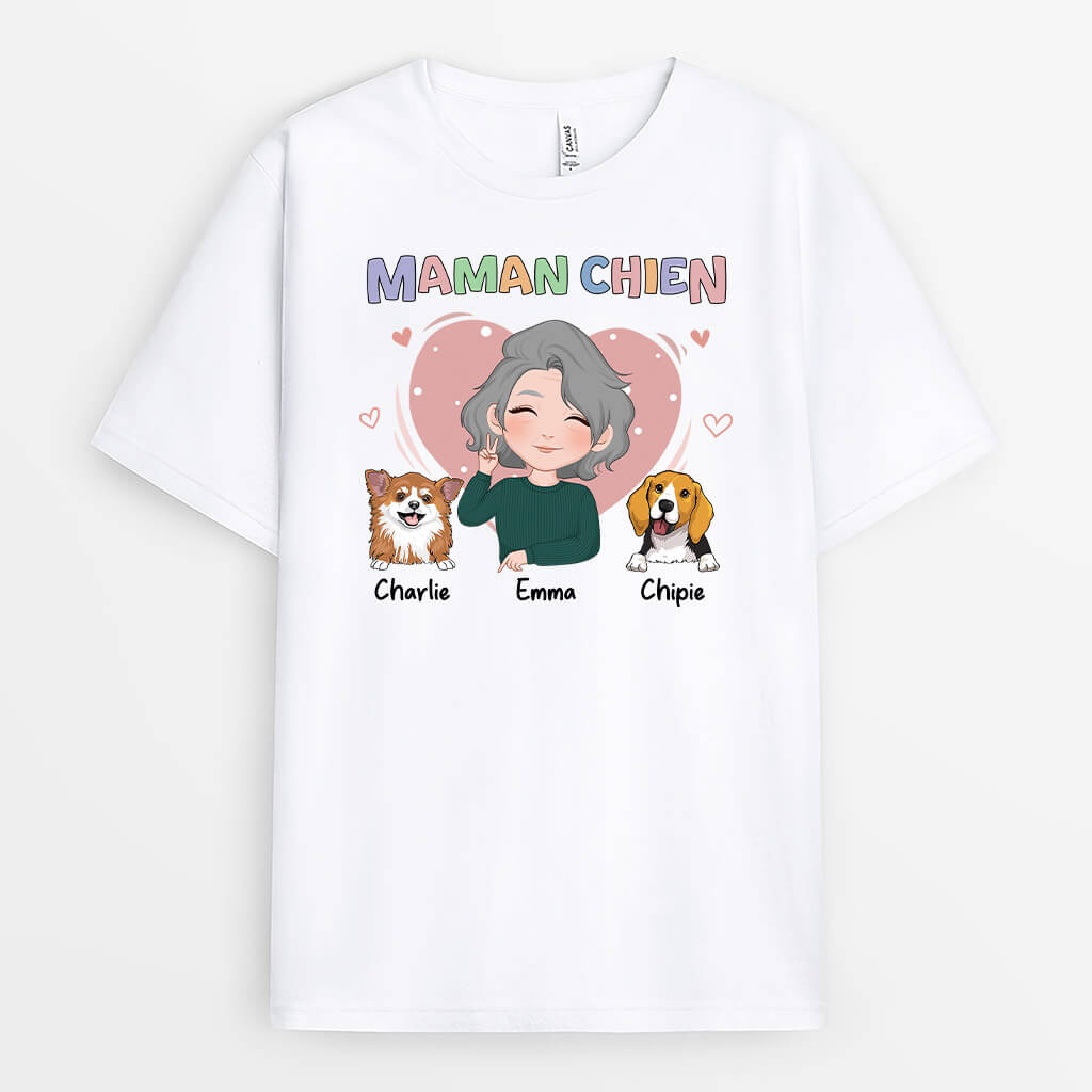 Maman Chien Avec Coeur Rose - Cadeau Personnalisé | T-shirt pour Amoureux Des Animaux