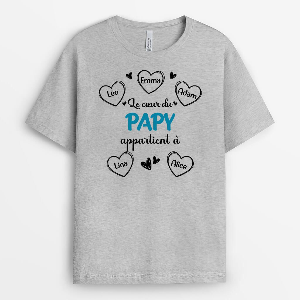 Le Coeur De Papy Appartient À Version Coeur Rouge - Cadeau Personnalisé | T-shirt pour Papy