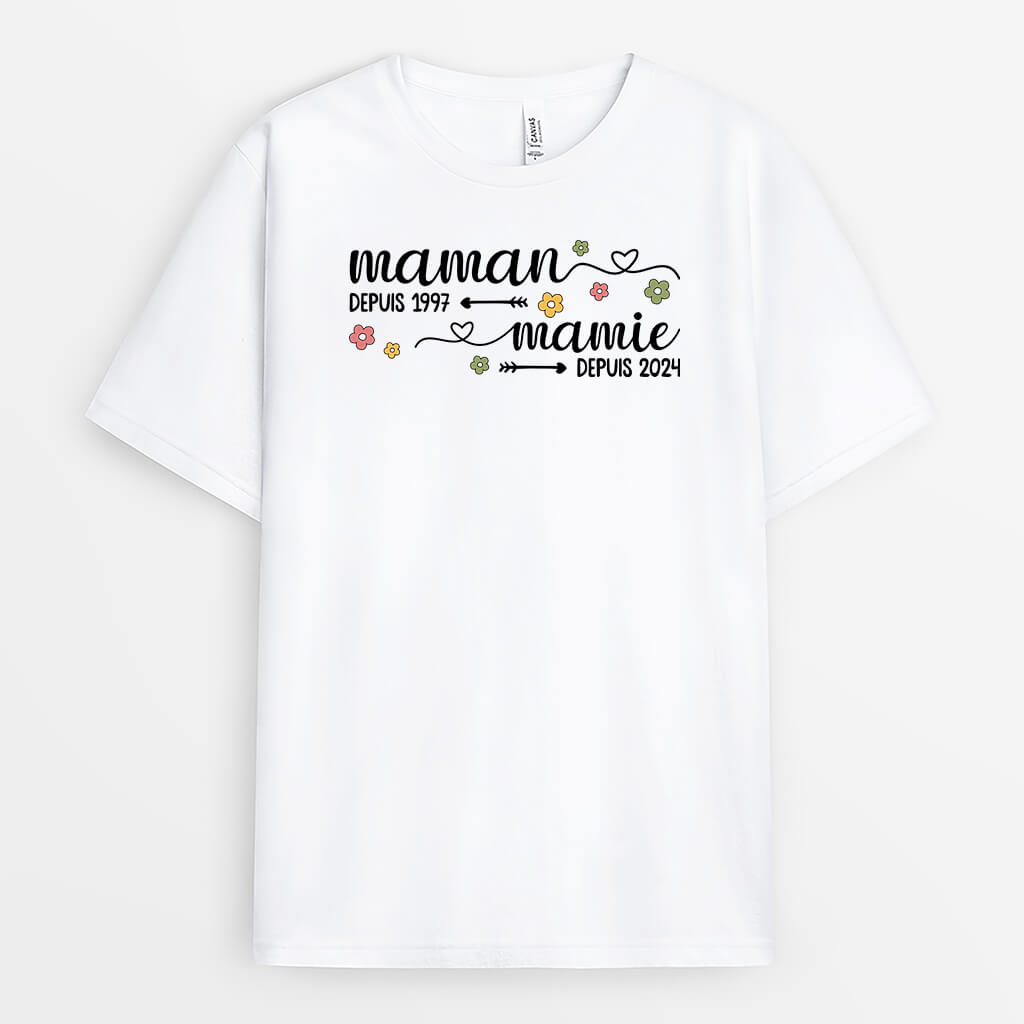 2241AFR1 t shirt maman mamie depuis version fleurs colorees personnalise