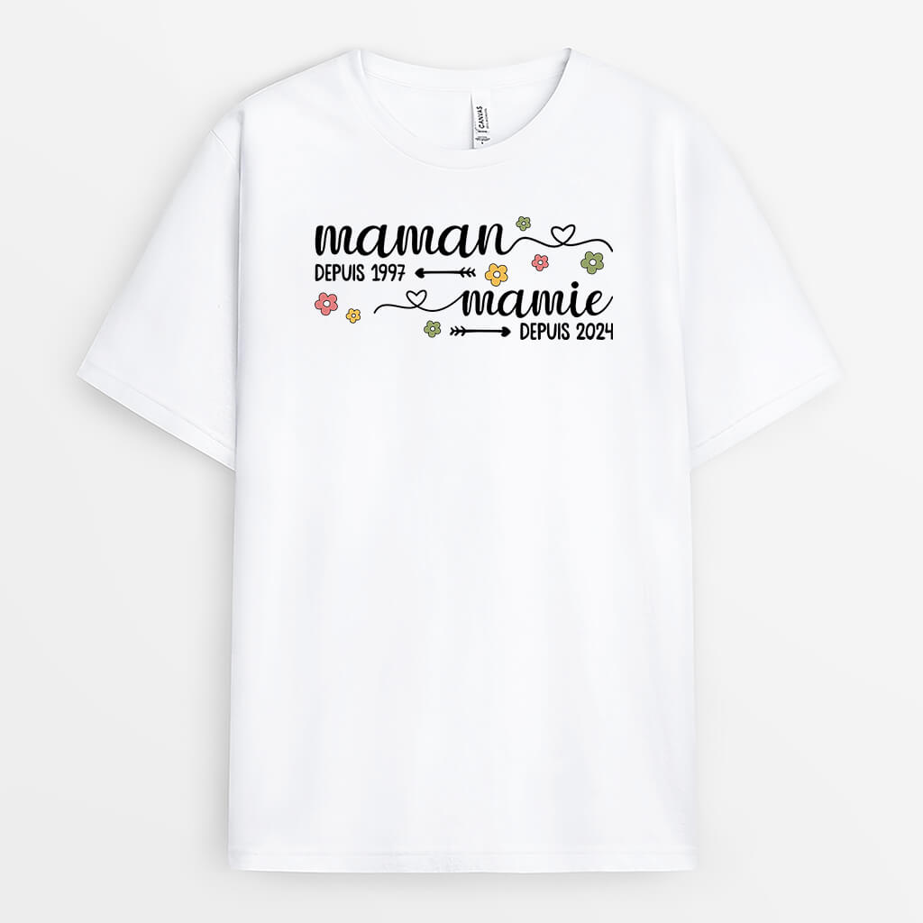 Maman Mamie Depuis Version Fleurs Colorées - Cadeau Personnalisé | T-shirt pour Femme