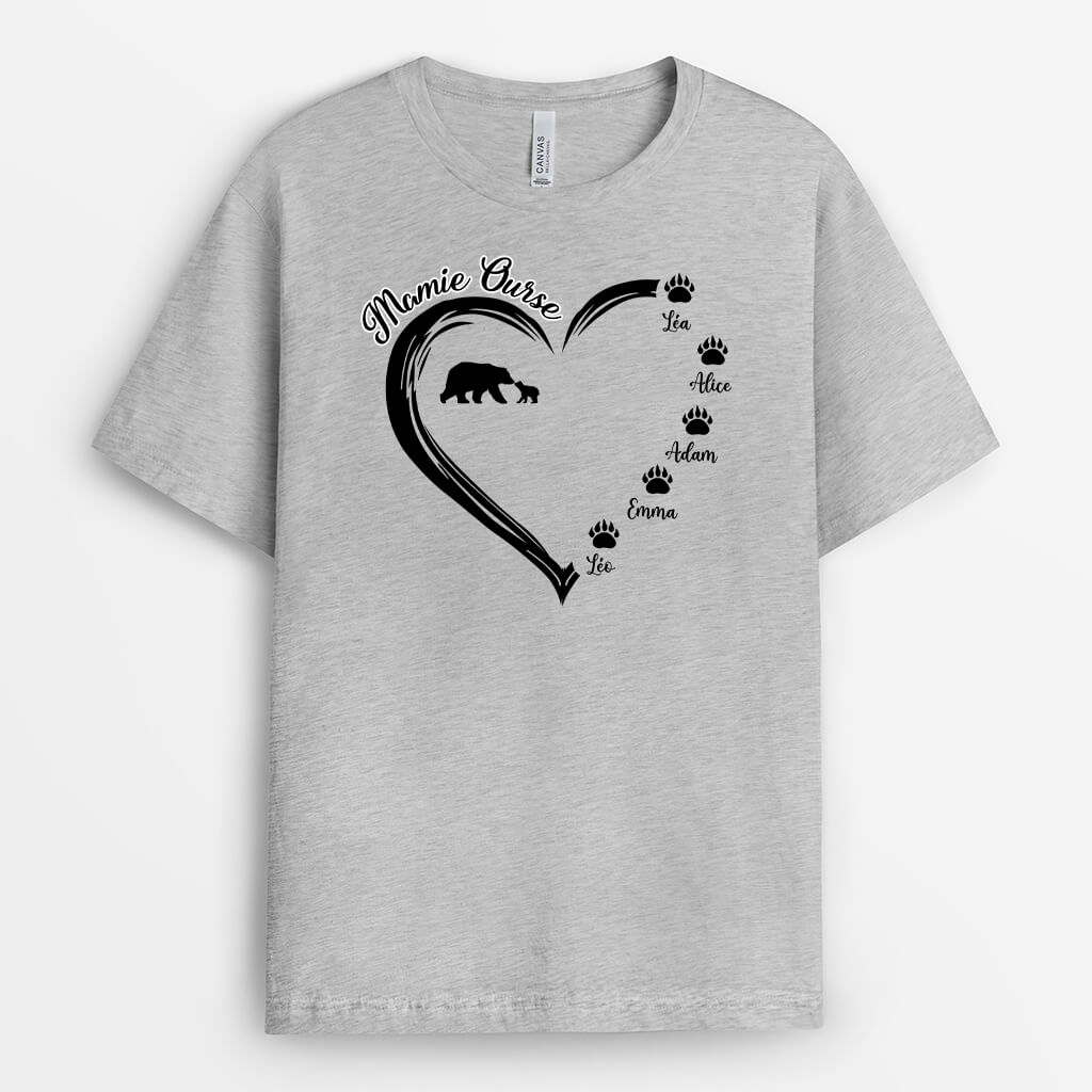 Maman Ourse Avec Empreintes - Cadeau Personnalisé | T-shirt pour Maman