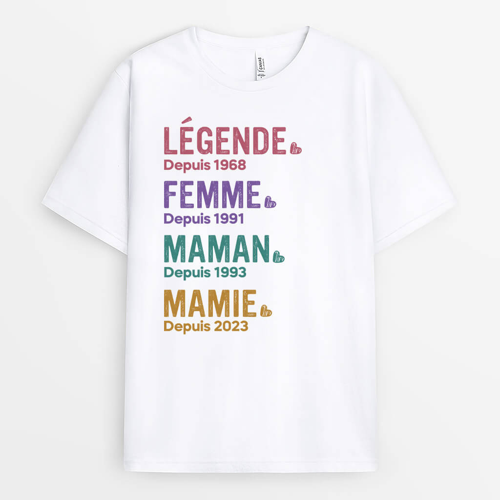 Légende, Mariée, Maman, Mamie Depuis Version Pastel - Cadeau Personnalisé | T-shirt pour Mamie.