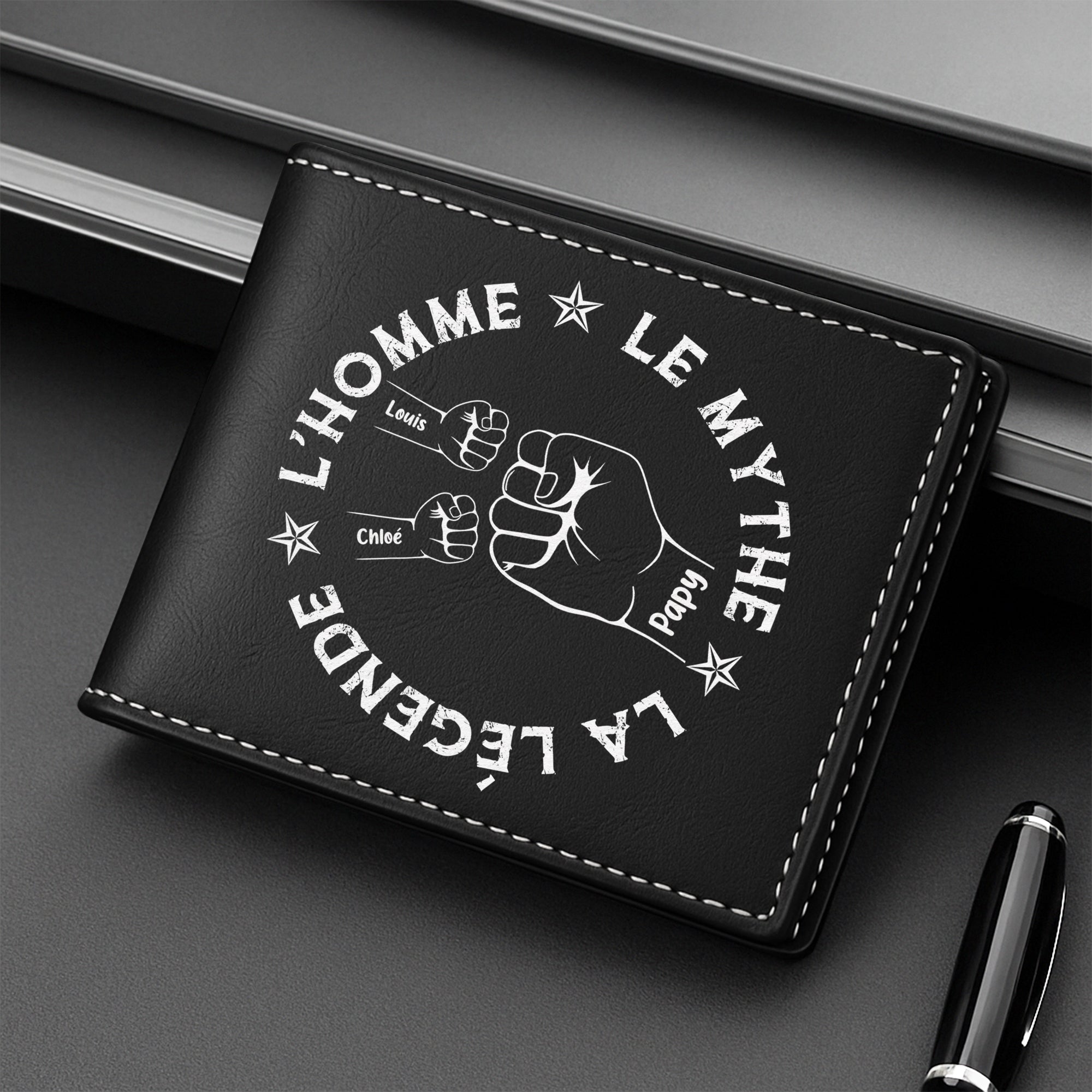 2261JFR2 portefeuille cuir personnalise papa lhomme le mythe la legende poings simples 2261j6i5b