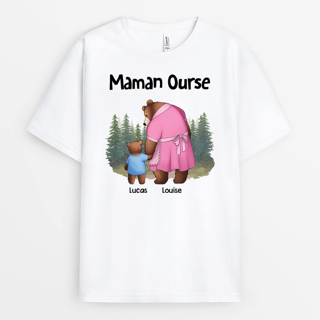 2264AFR1 t shirt maman ourse avec lenfant personnalise