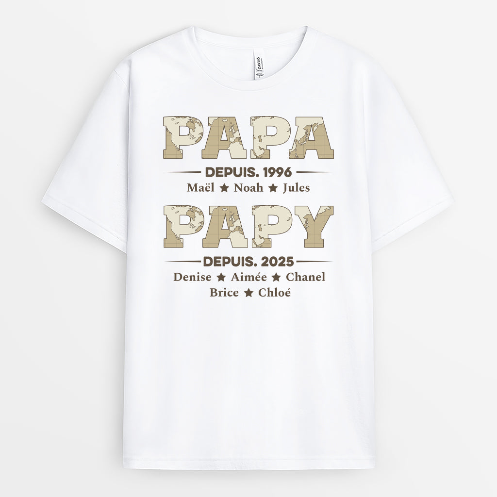 T-shirt Papa Papy Depuis Version Carte Personnalisé