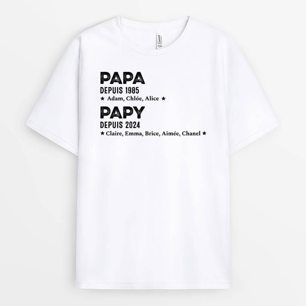 Papa Papy Depuis Monochrome Avec Étoiles - Cadeau Personnalisé | T-shirt pour Homme