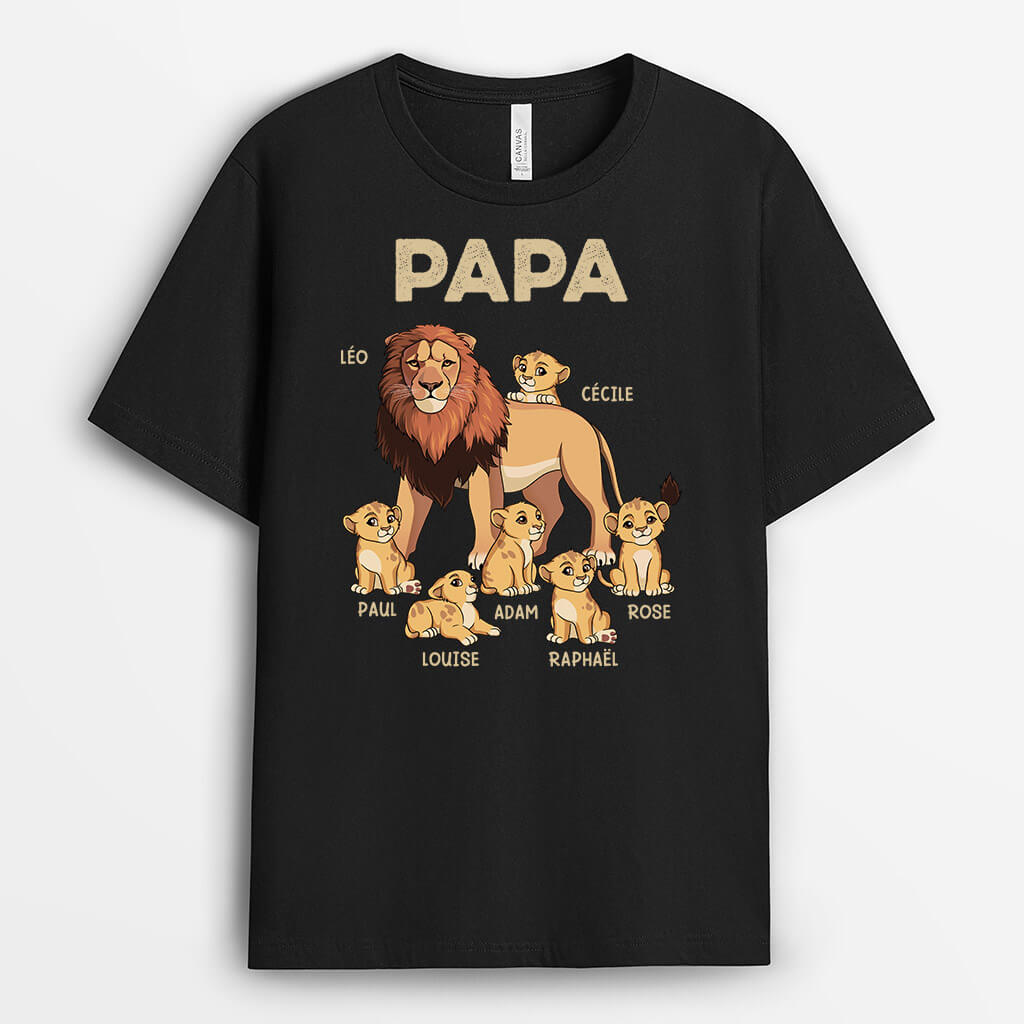 Papa Lion Et Ses Enfants Lions - Cadeau Personnalisé | T-shirt pour Papa