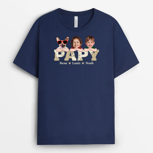 2332AFR2 t shirt papa ses enfants et ses animaux version noir personnalise