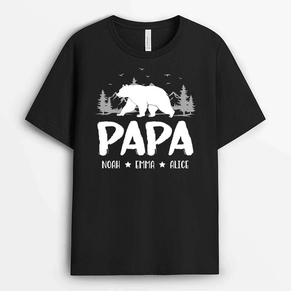 Papa Ours Seul Version Noir Et Blanc - Cadeau Personnalisé | T-shirt pour Papa