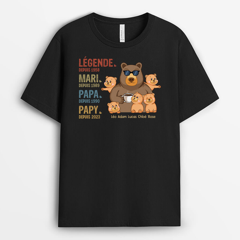 Légende Mari Papa Papy Depuis Version Papa Ours - Cadeau Personnalisé | T-shirt pour Homme