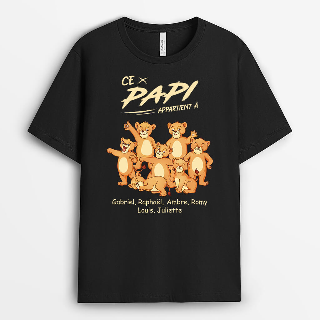 Ce Papa/Papy Appartient Aux Enfants Lions - Cadeau Personnalisé | T-shirt pour Amoureux Des Animaux