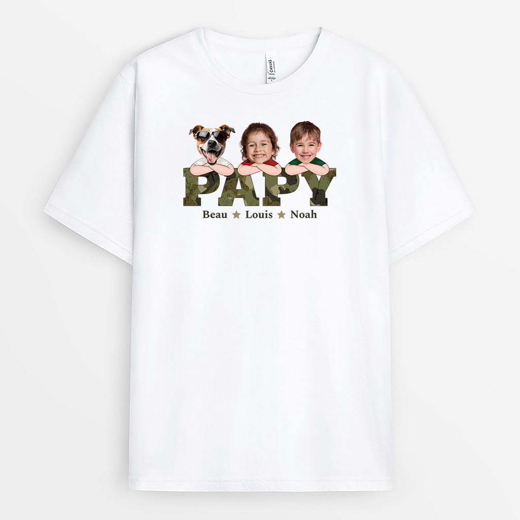2359AFR2 t shirt papa camouflage avec animaux personnalise