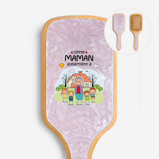 2361AFR1 brosse a cheveux personnalisee en bambou imprimee uv maman mamie appartient a 2361aq