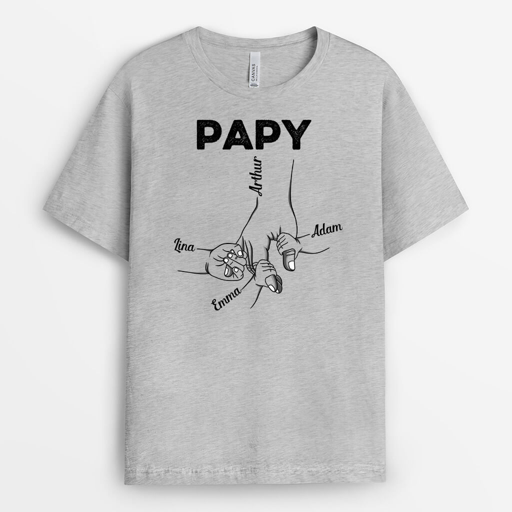 Papa/Papy Et Ses Enfants Tenant Les Mains - Cadeau Personnalisé | T-shirt pour Homme