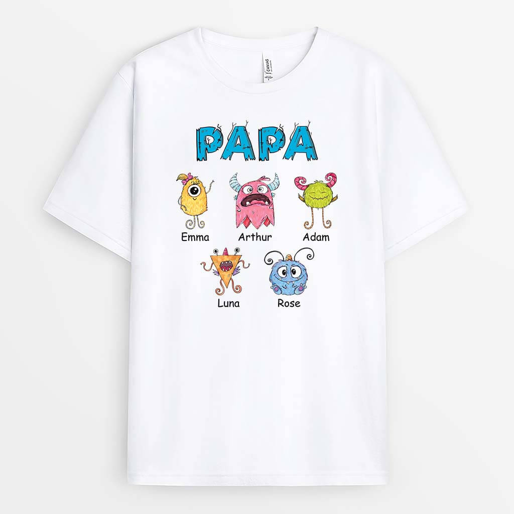 Papa/ Papy Monstres Dessin - Cadeau Personnalisé | T-shirt pour Homme