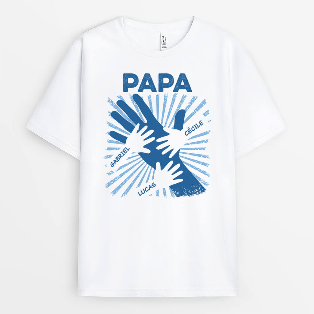 Papa/Papy Tenant Les Mains Version Bleu - Cadeau Personnalisé | T-shirt pour Papa