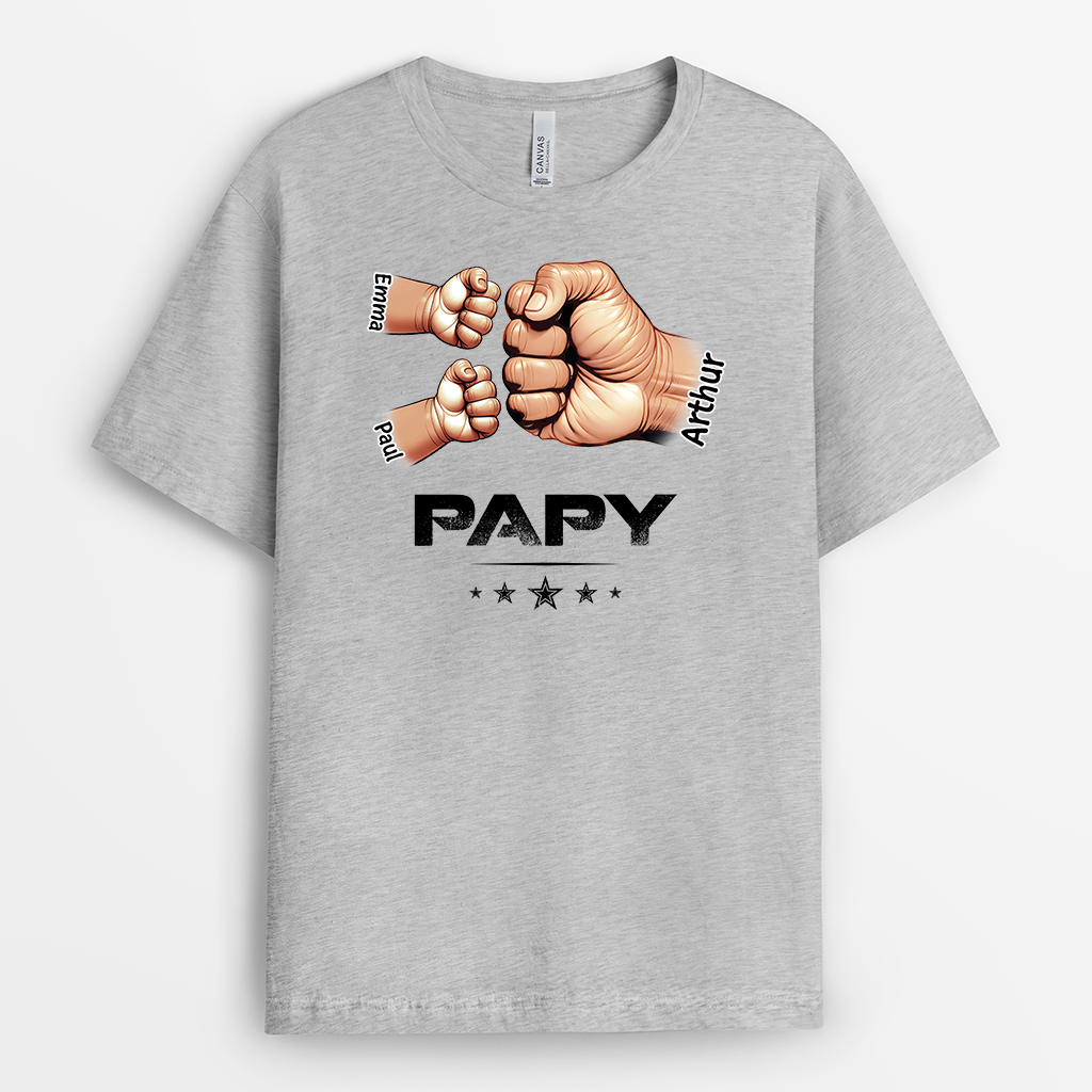 2407AFR2 t shirt personnalise papapapy bosses de poing avec mains version clair 2407a5h5b