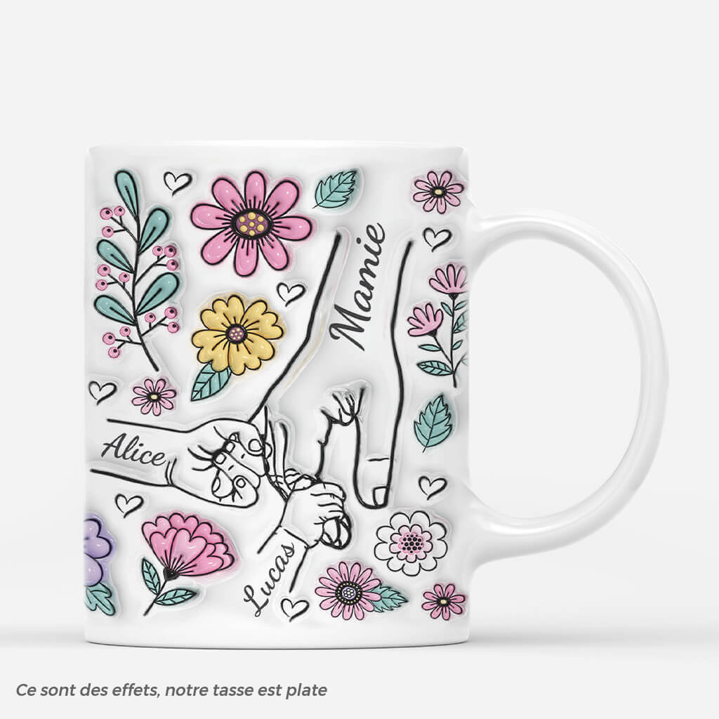 [Effet d'impression 3D]  Maman Tenant Les Mains Avec Fleurs Colorées - Cadeau Personnalisé | Mug pour Maman