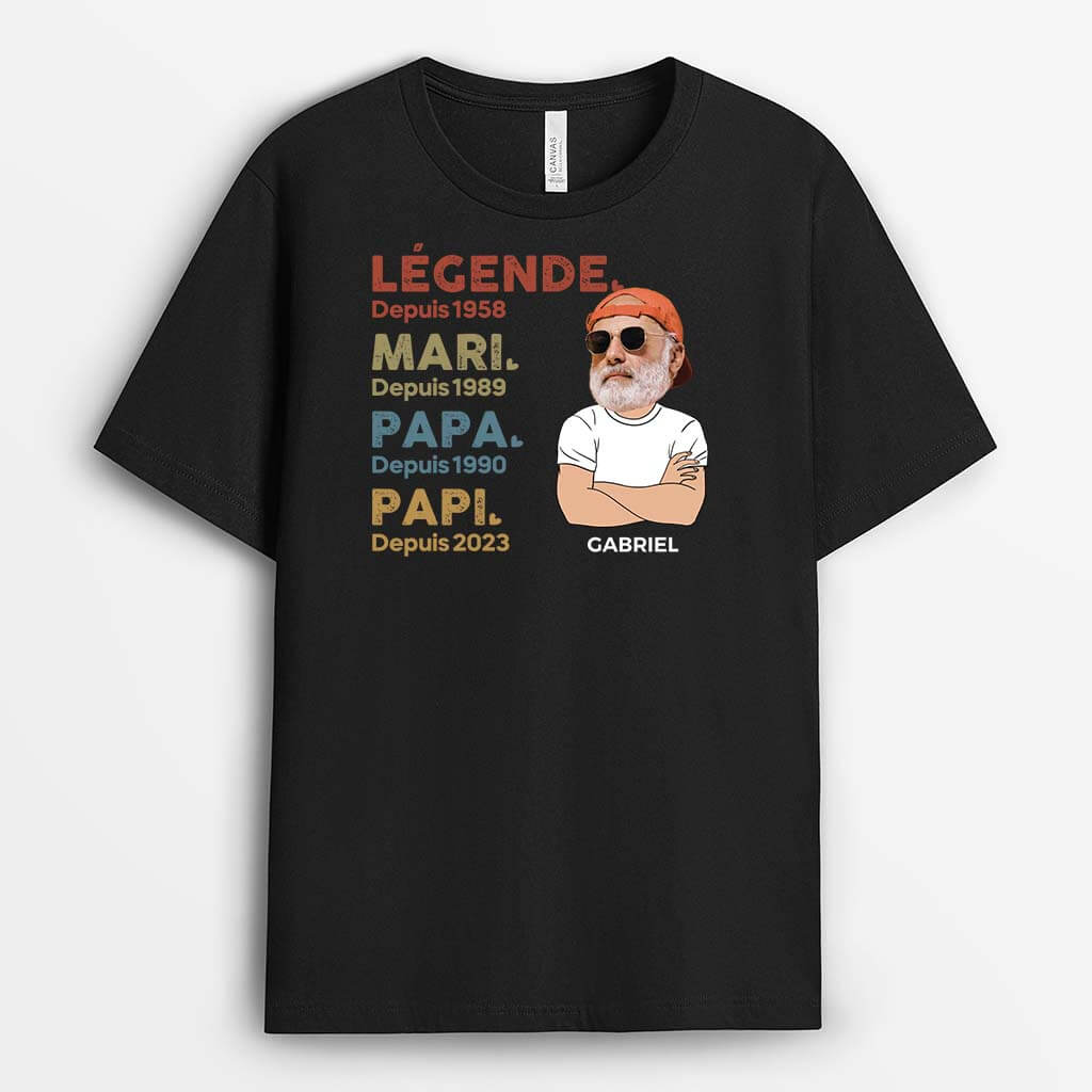 Légende Mari Papa Papy Depuis Avec Visages - Cadeau Personnalisé | T-shirt pour Homme