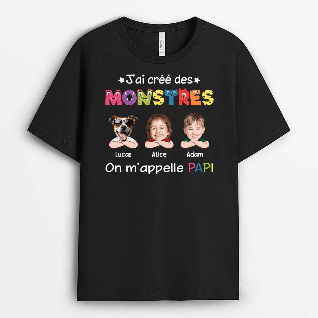 J'ai Créé Des Monstres, On M'appelle Papa/Papi Avec Visages - Cadeau Personnalisé | T-shirt pour Homme