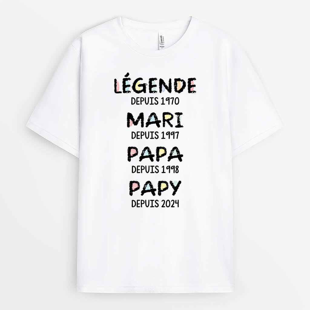 Légende Mari Papa Papy Depuis Version Crayons De Couleurs - Cadeau Personnalisé | T-shirt pour Homme