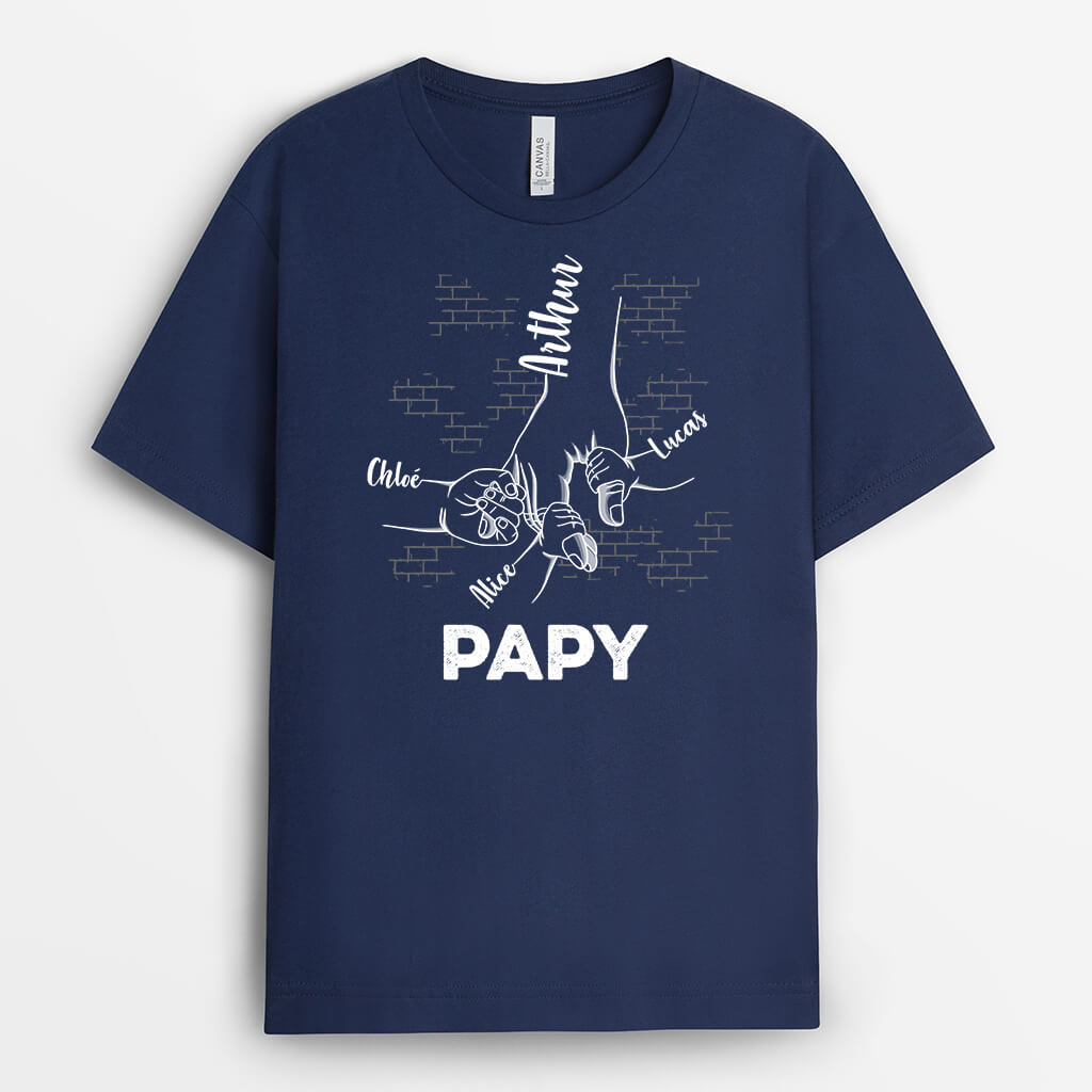 Papa Tenant Les Mains Noir Et Blanc Avec Mur De Briques - Cadeau Personnalisé | T-shirt pour Papa