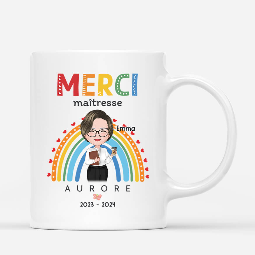 Merci  Maîtresse Avec Nom - Cadeau Personnalisé | Mug pour Maîtresse
