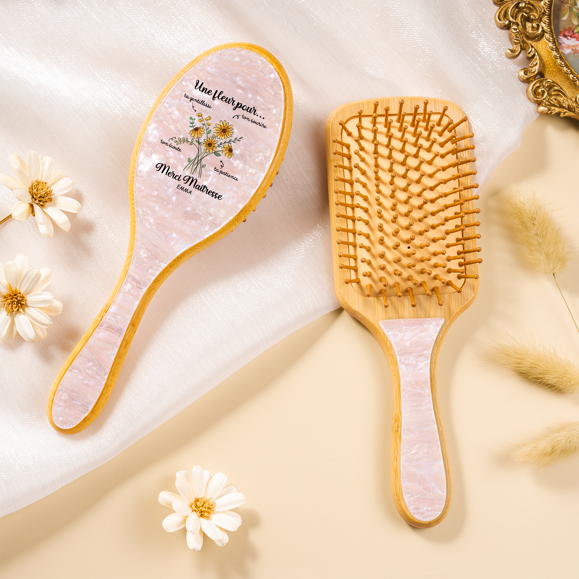 2481AFR2 cadeau merci maitresse brosse a cheveux personnalisee en acetate imprimee uv 2481aq8r5t