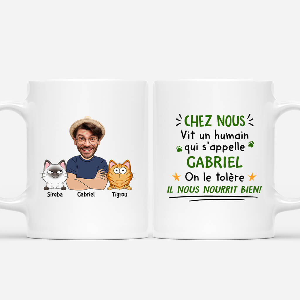 Chez Nous Vit Un Humain Version Chat - Cadeau Personnalisé | Mug Pour Amoureux Des Animaux