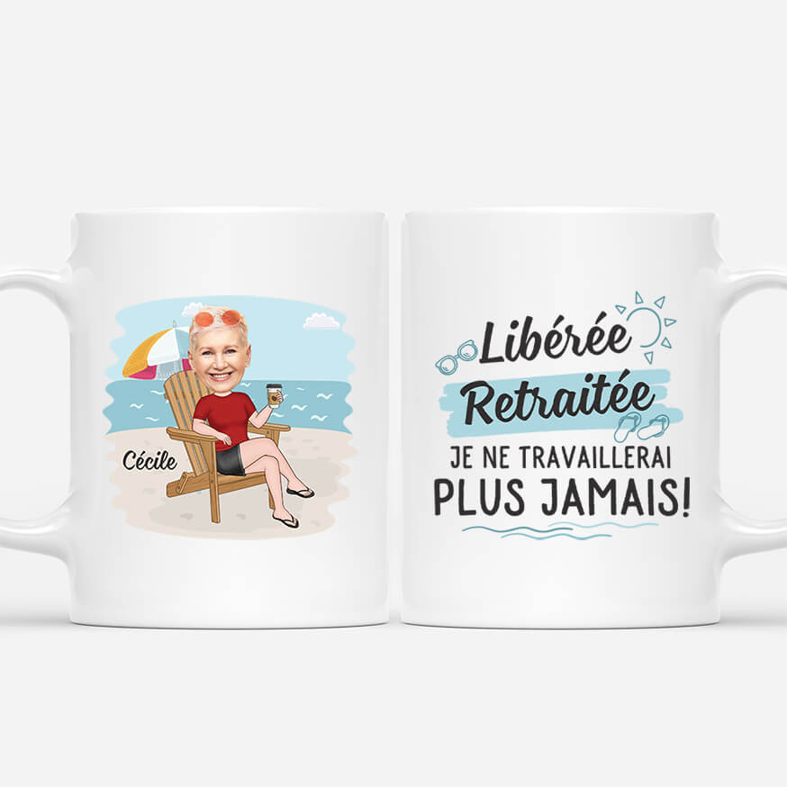 Libérée, Délivrée, Retraitée Plage - Cadeau Personnalisé | Mug Pour Retraite