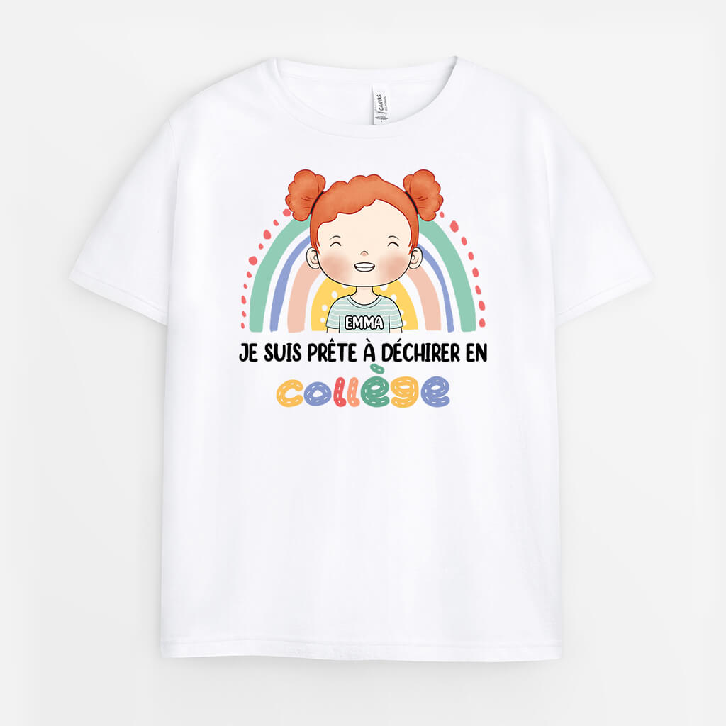 Je Suis Prêt(e) À Déchirer En Maternelle Avec Arc-en-ciel - Cadeau Personnalisé | T-shirt Pour Enfant