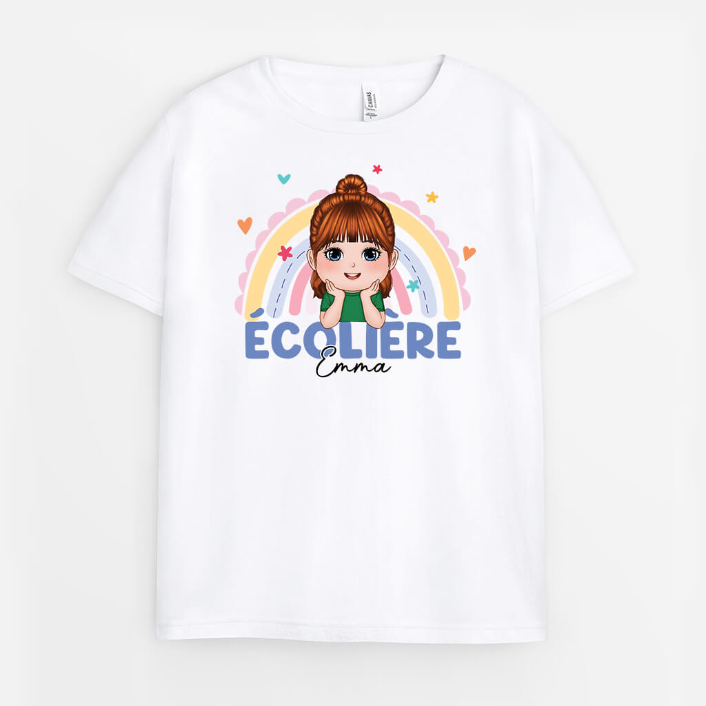 Écolier/ Écolière Avec Arc-en-ciel - Cadeau Personnalisé | T-shirt Pour Enfant