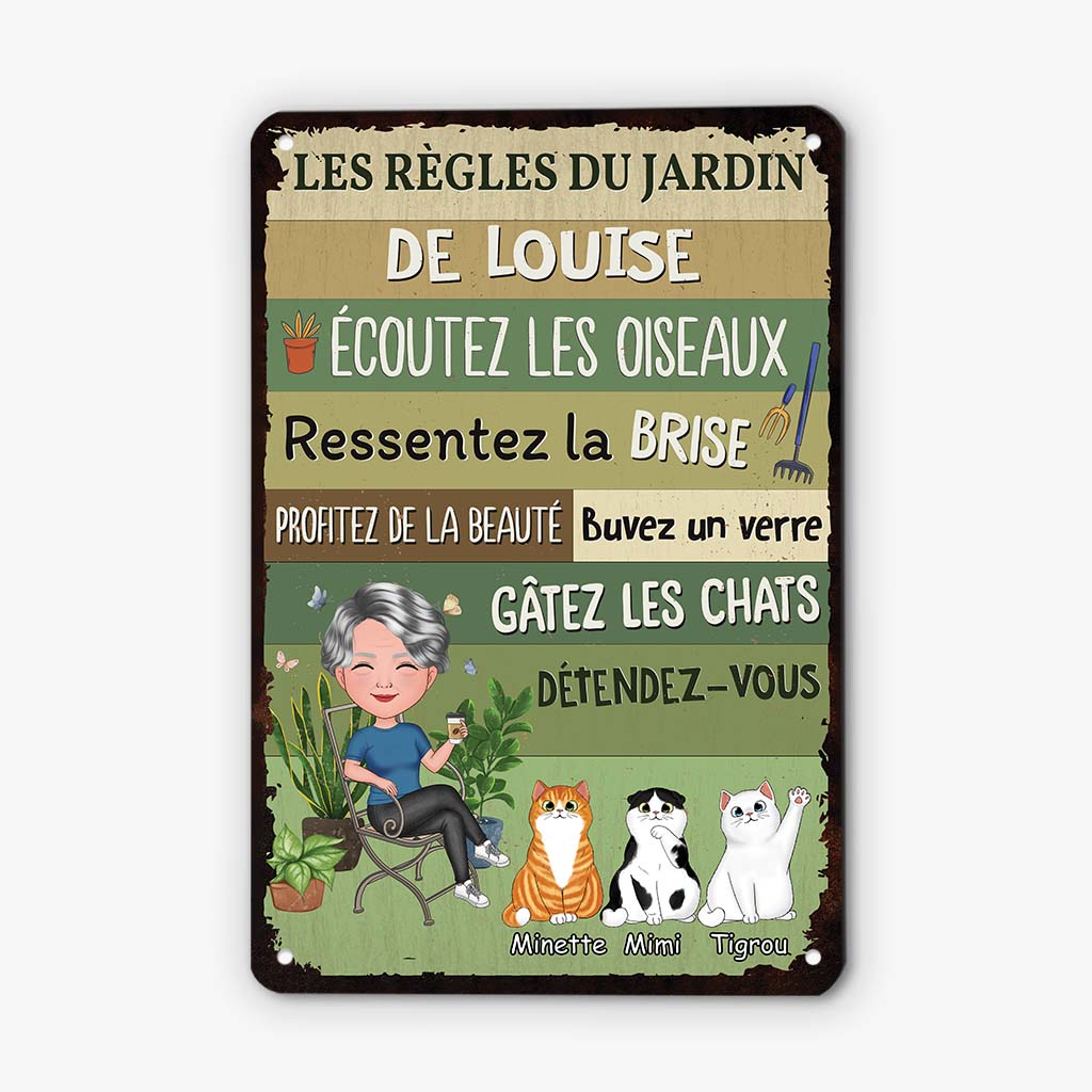 2643EFR2 les regles du jardin de stephanie avec chats  des chiens fous vivent ici  plaque personnalisee pour amoureux des chats_9f2ddccf b839 4f94 8ad8 a70238f0de91