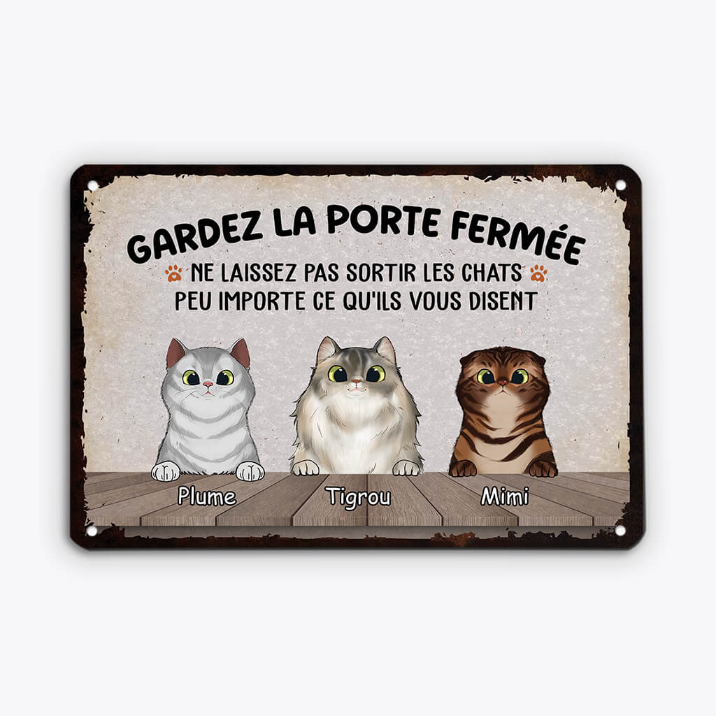 Ne Laissez Pas Sortir Les Chats - Cadeau Personnalisé | Plaque En Métal Pour Amoureux Des Animaux