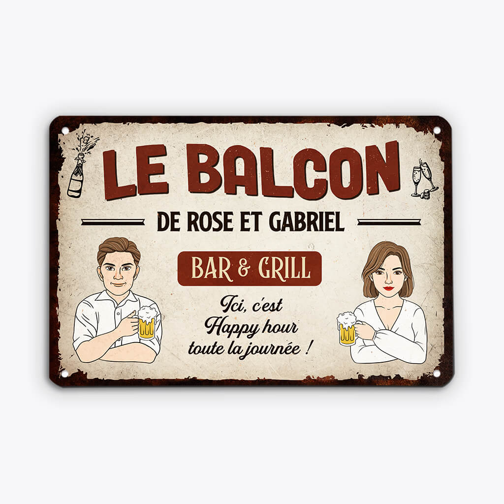 Le Balcon De Louise Et Léo - Cadeau Personnalisé | Plaque En Métal Pour Famille