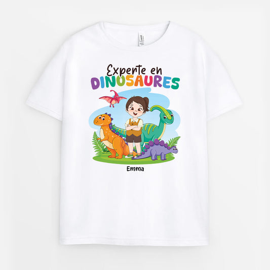 2675AFR1 experte en dinosaures t shirt enfant fille personnalise