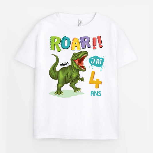 2677AFR1 roar jai 4 ans t shirt personnalise pour enfant