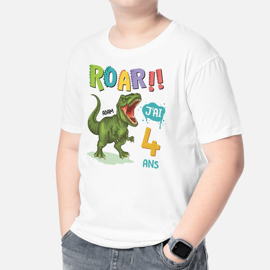 2677AFR2 roar jai 4 ans t shirt personnalise pour enfant