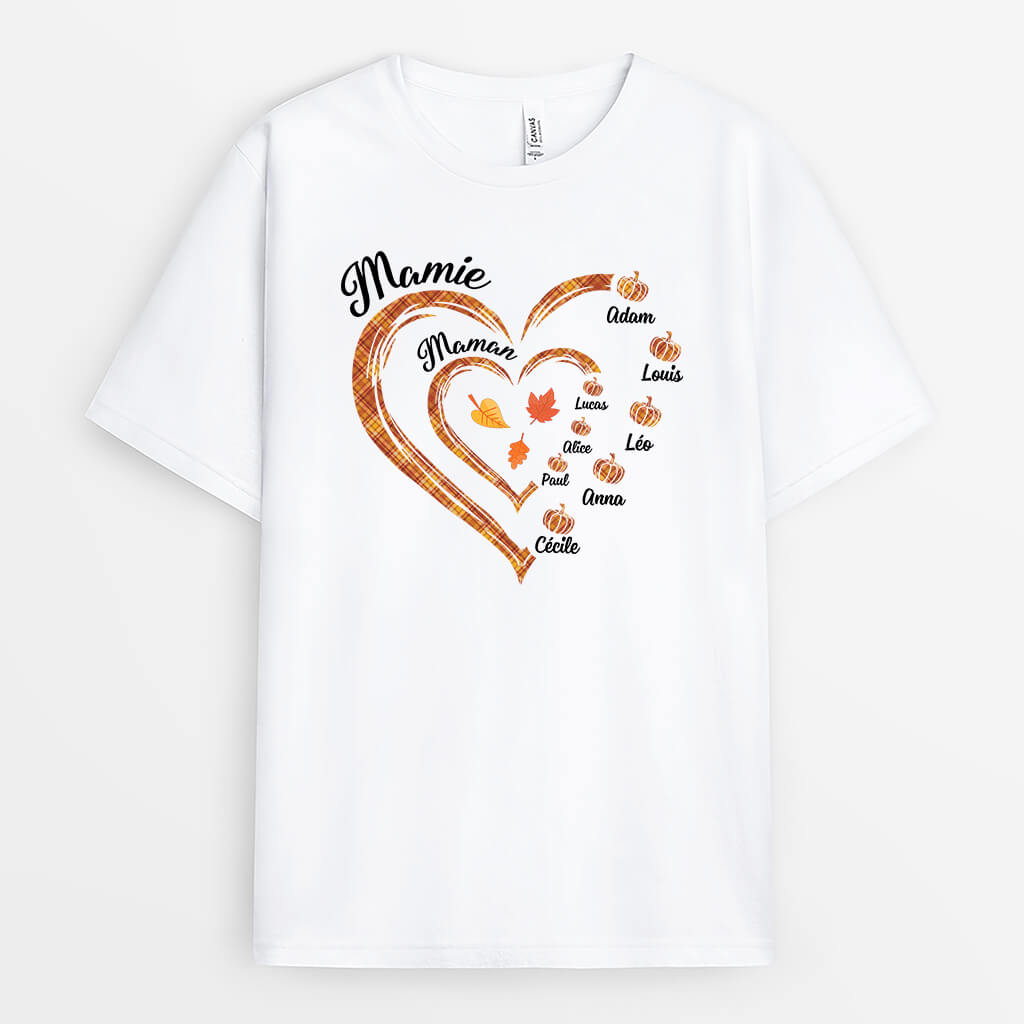 Cœur De Maman/Mamie Version Automne - Cadeau Personnalisé | T-shirt Pour Femme